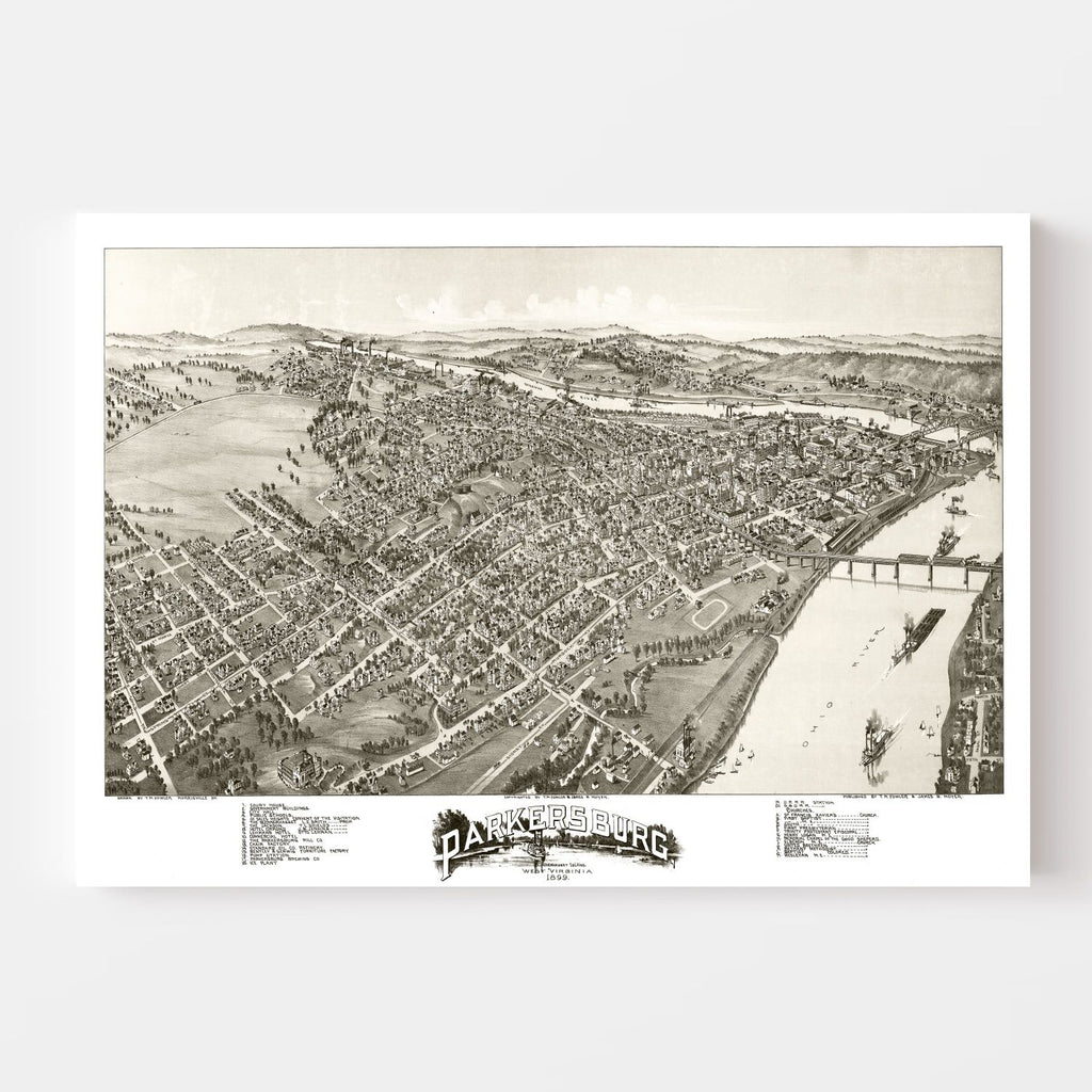 Vintage Map of Parkersburg, West Virginia 1899