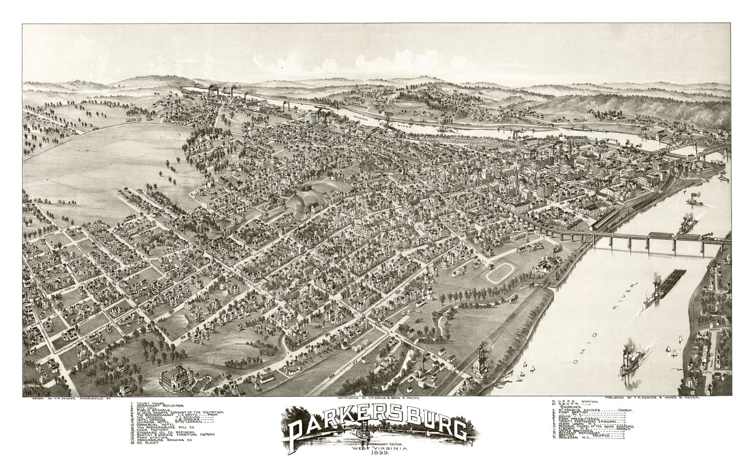 Vintage Map of Parkersburg, West Virginia 1899