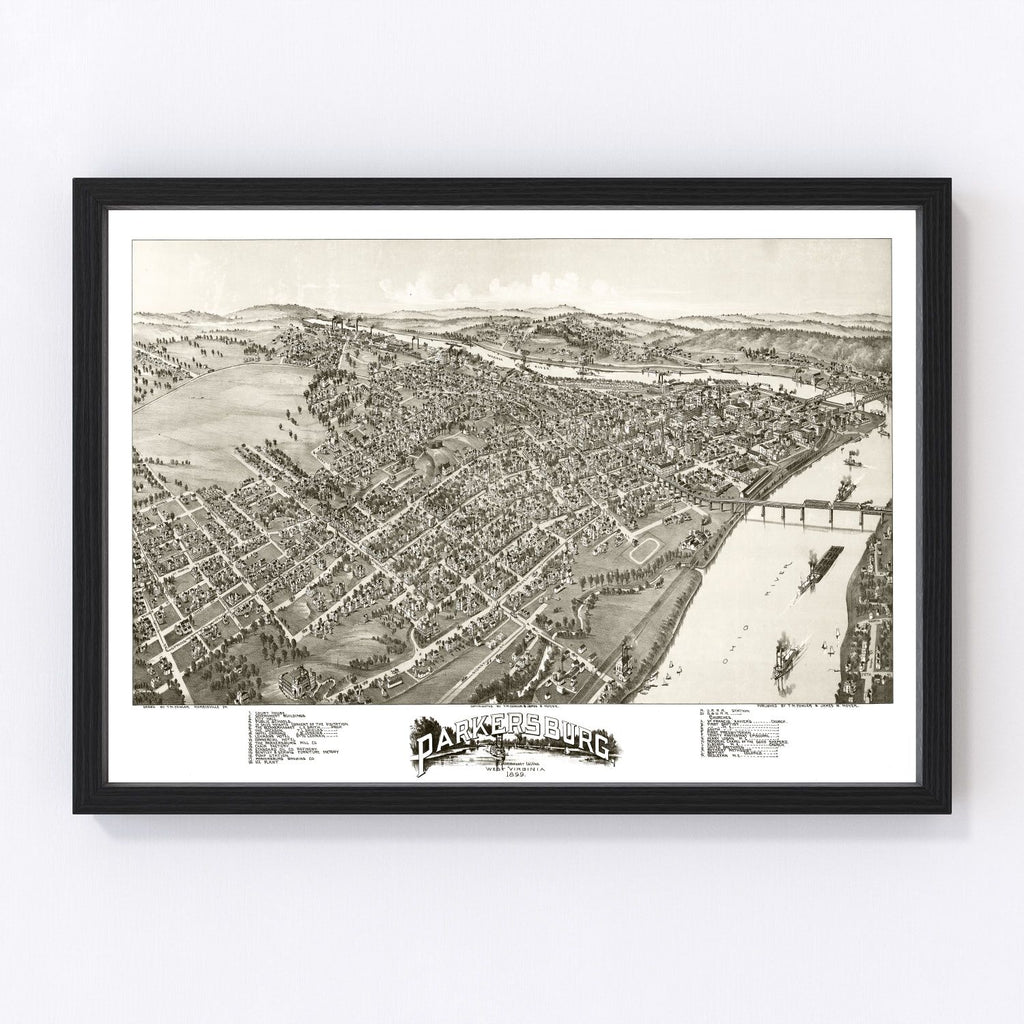 Vintage Map of Parkersburg, West Virginia 1899