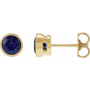 14K Yellow Gold 6 mm Lab-Grown Blue Sapphire Stud Earrings