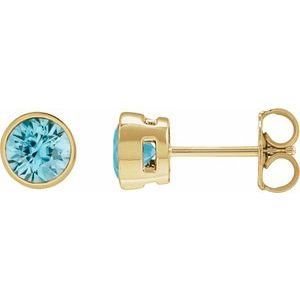14K Yellow Gold 6 mm Natural Blue Zircon Stud Earrings