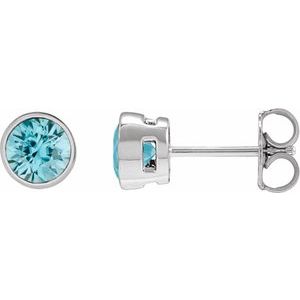 14K White Gold 5 mm Natural Blue Zircon Stud Earrings