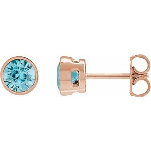 14K Rose Gold 4 mm Natural Blue Zircon Stud Earrings