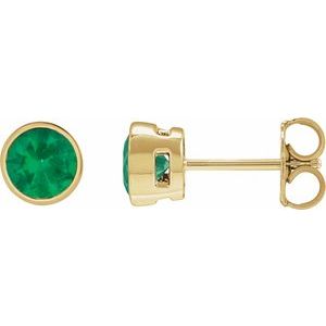 14K Yellow Gold 4 mm Lab-Grown Emerald Stud Earrings