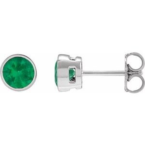 14K White Gold 5 mm Lab-Grown Emerald Stud Earrings