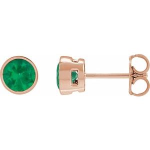 14K Rose Gold 4 mm Lab-Grown Emerald Stud Earrings