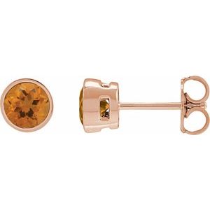 14K Rose Gold 6 mm Natural Citrine Stud Earrings