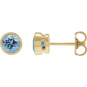 14K Yellow Gold 6 mm Natural Aquamarine Stud Earrings