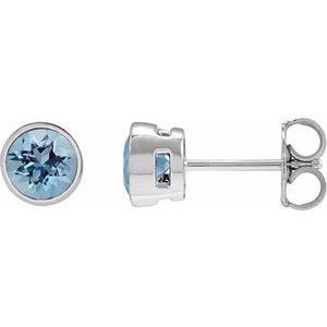 Sterling Silver 6 mm Natural Aquamarine Stud Earrings