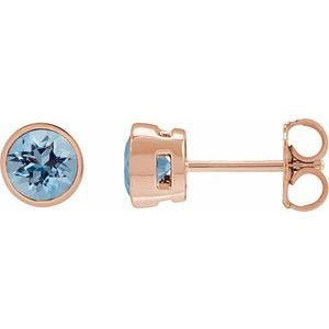 14K Rose Gold 4 mm Natural Aquamarine Stud Earrings