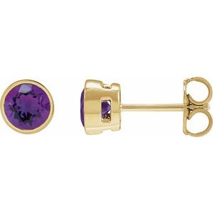 14K Yellow Gold 5 mm Natural Amethyst Stud Earrings