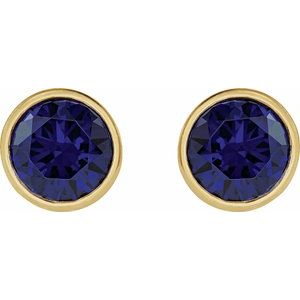 14K Yellow Gold 5 mm Lab-Grown Blue Sapphire Stud Earrings – image 2