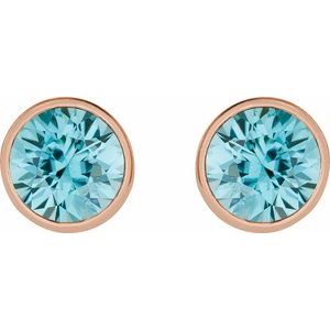 14K Rose Gold 6 mm Natural Blue Zircon Stud Earrings – image 2