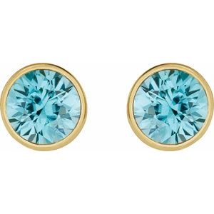 14K Yellow Gold 6 mm Natural Blue Zircon Stud Earrings – image 2
