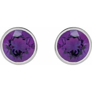 14K White Gold 6 mm Natural Amethyst Stud Earrings – image 2