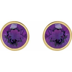 14K Yellow Gold 5 mm Natural Amethyst Stud Earrings – image 2