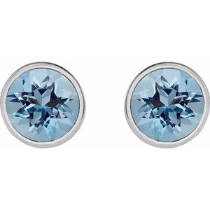 Sterling Silver 6 mm Natural Aquamarine Stud Earrings – image 2