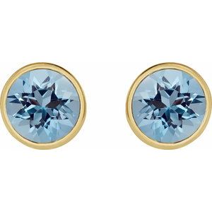 14K Yellow Gold 5 mm Natural Aquamarine Stud Earrings – image 2