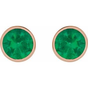 14K Rose Gold 4 mm Lab-Grown Emerald Stud Earrings – image 2