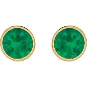 14K Yellow Gold 5 mm Lab-Grown Emerald Stud Earrings – image 2
