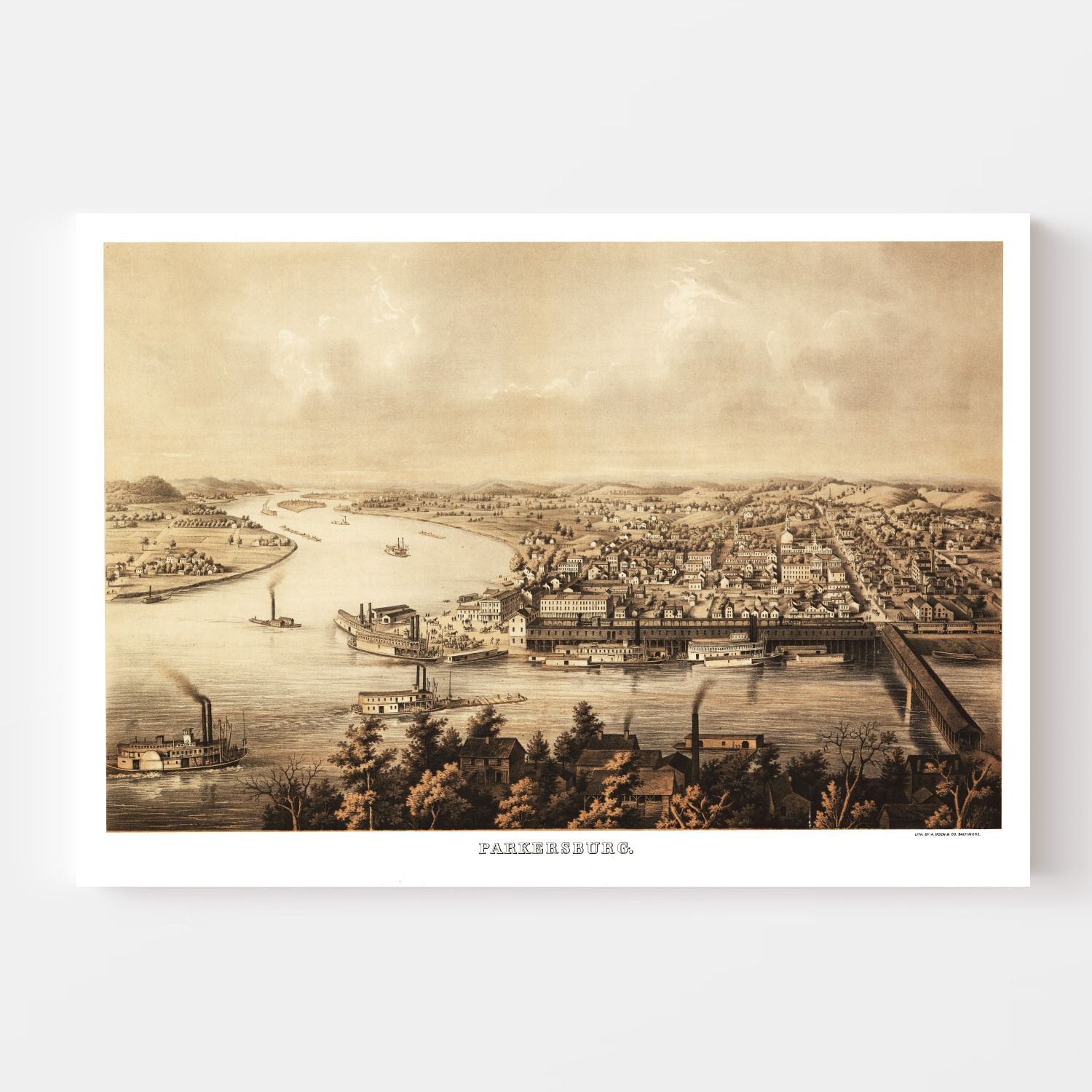 Vintage Map of Parkersburg, West Virginia 1861