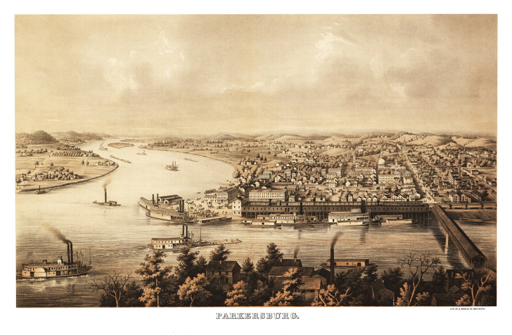 Vintage Map of Parkersburg, West Virginia 1861