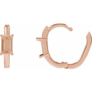 14K Rose Gold 5x3 mm Emerald 13 mm Hoop Earring Mounting – image 3