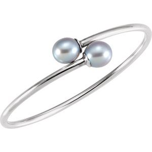 Sterling Silver Cultured Gray Freshwater Pearl Flexible Bangle Bracelet – image 2