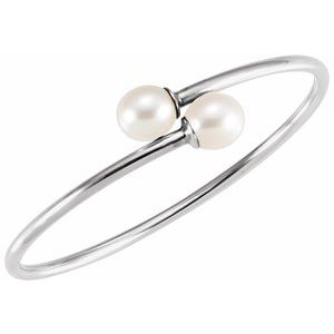 Sterling Silver Cultured White Freshwater Pearl Flexible Bangle Bracelet – image 2