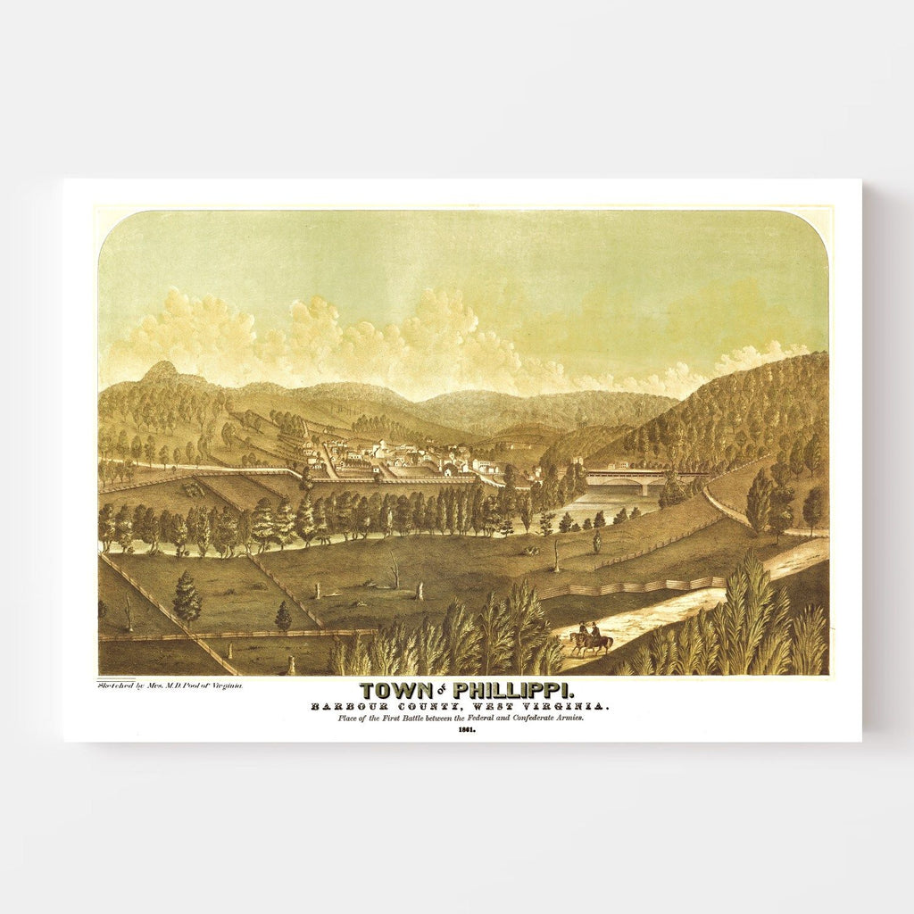Vintage Map of Phillippi, West Virginia 1861