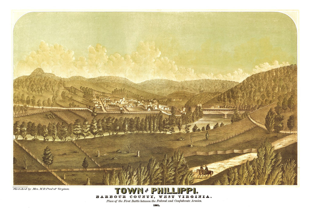 Vintage Map of Phillippi, West Virginia 1861