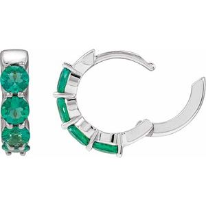 Platinum Lab-Grown Emerald 14.3 mm Hoop Earrings – image 3