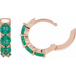 14K Rose Gold Lab-Grown Emerald 14.3 mm Hoop Earrings – image 3