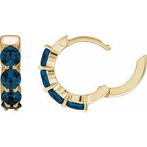 14K Yellow Gold Lab-Grown Blue Sapphire 14.3 mm Hoop Earrings