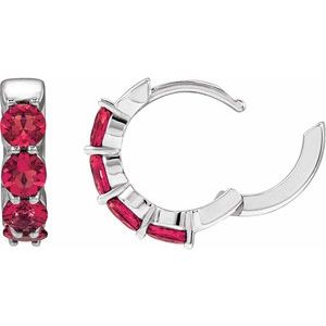 14K White Gold Lab-Grown Ruby 14.3 mm Hoop Earrings – image 3
