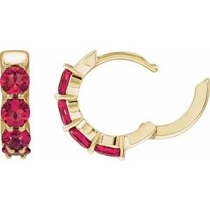 14K Yellow Gold Lab-Grown Ruby 14.3 mm Hoop Earrings – image 3
