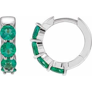 Platinum Lab-Grown Emerald 14.3 mm Hoop Earrings