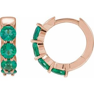 14K Rose Gold Lab-Grown Emerald 14.3 mm Hoop Earrings