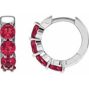 14K White Gold Lab-Grown Ruby 14.3 mm Hoop Earrings