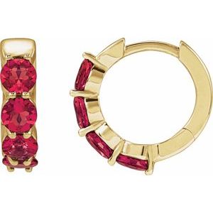14K Yellow Gold Lab-Grown Ruby 14.3 mm Hoop Earrings