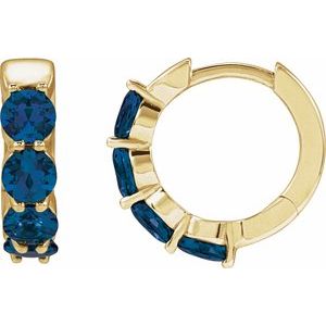 14K Yellow Gold Lab-Grown Blue Sapphire 14.3 mm Hoop Earrings