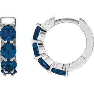 Sterling Silver Lab-Grown Blue Sapphire 14.3 mm Hoop Earrings