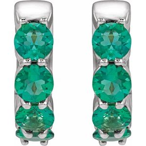 Sterling Silver Lab-Grown Emerald 14.3 mm Hoop Earrings – image 2