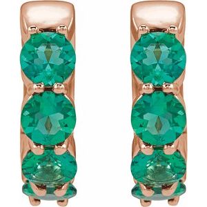 14K Rose Gold Lab-Grown Emerald 14.3 mm Hoop Earrings – image 2