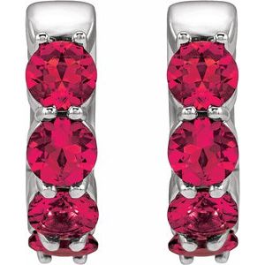 Sterling Silver Lab-Grown Ruby 14.3 mm Hoop Earrings – image 2
