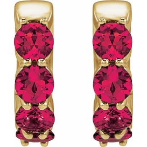 14K Yellow Gold Lab-Grown Ruby 14.3 mm Hoop Earrings