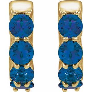 14K Yellow Gold Lab-Grown Blue Sapphire 14.3 mm Hoop Earrings