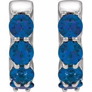 14K White Gold Lab-Grown Blue Sapphire 14.3 mm Hoop Earrings – image 2