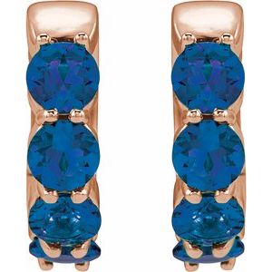 14K Rose Gold Lab-Grown Blue Sapphire 14.3 mm Hoop Earrings – image 2