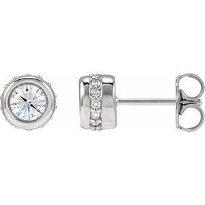 Sterling Silver 1 1/6 CTW Lab-Grown Diamond Hidden Halo-Style Stud Earrings